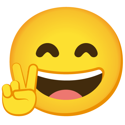 Big smiling emoji throwing up the peace sign. How I imagine I look.